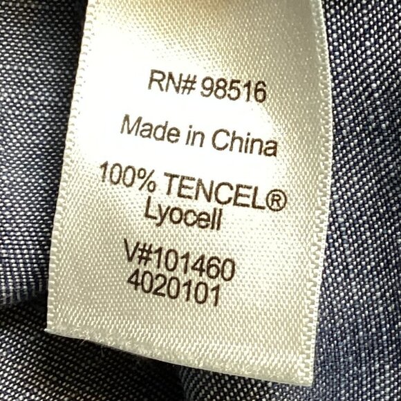 Coldwater Creek Dark Blue Chambray Button-Up Tunic Top Sz S/8 Tencel #321B - Picture 7 of 8